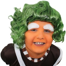 CHILD'S FACTORY WORKER WIG GREEN CHOCOLATE FANCY DRESS BOOK WEEK FILM CHARACTER