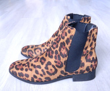 TU Ladies Ankle Chelsea Boots Brown Leopard Suede Size 4 / 37