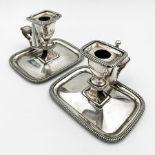 PAIR RECTANGULAR CHAMBERSTICKS OLD SHEFFIELD PLATE GEORGE III c1810