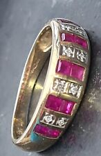 0.70ct Ruby And Diamond Ring 9ct Gold Half Eternity 375 DIA Size N Beautiful 