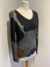 Crea Concept pattern jersey top 40 10 12 VGC fitted stretch dark black blouse