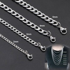 Stainless Steel Thick Solid Men 2MM -12MM Curb Chain Necklace 16"- 24" For Mens
