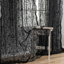 TUDECO Black Gothic Curtains for Bedroom -Whimsy Sheer Lace Curtains 72 Inch Len