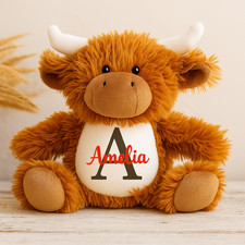 Personalised Birthday Highland Cow Soft Toy - Customisable Teddy With Name Age