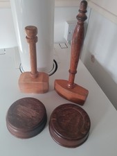 Two Vintage Wooden Hammer Gavel and Block Set Auctioneer 