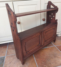Antique Victorian wall cupboard display shelves, pierced sides