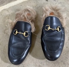 Gucci Princetown Horsebit Fur Lined Black Leather Slipper - 100% Authentic