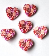 Pink Heart Fimo Clay Button ~
