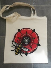 Manchester Bee Lancashire Rose COTTON SHOPPER LUNCH BAG TOTE BAG