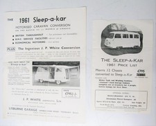 SLEEP-A-KAR for AUSTIN 152 MORRIS J2 Chassis Sales Leaflet Sheet 1961