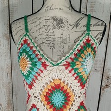 Elan Maxi Dress Size Large Diamond Crochet Hippie Boho Free Spirit Colorful