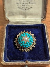 Antique Diamond Turquoise 18ct Gold Brooch 7.1 Grams (Xrf Tested See Last Pic)