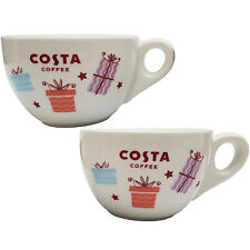 2x Costa Coffee Xmas Present Gift Cups White Logo Branded Drink 10cm Diam. Cup