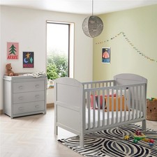 2pc Grey Nursery Furniture Set Drop Side Cot Bed Chest Drawers Storage
