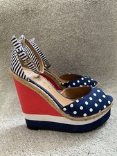 NEW RAVEL navy polka dot wedges sz.6