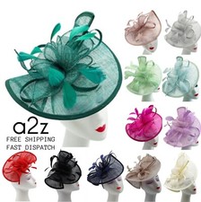 Women Feathered Sinamay Fascinator Disc Headband Wedding Party Race Royal Ascot