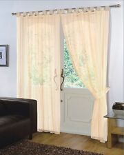 Pair of Cream 59'' x 72''  Voile Net Tab Top Curtain Panel + Tie Back 