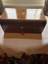 19c Antique Walnut Veneered Writing Box with Original Tooled Leather Slope