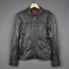 SUPERDRY Leather Jacket Mens S Black REAL HERO Biker Racer Motorcycle Bomber