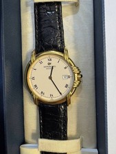 Raymond Weil Genève Watch Gold Tone Quartz Date Leather Strap Boxed