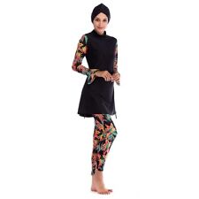 Black Floral Sleeves Muslim Swimwear Women's Swimsuit Burkini 3pcs Size 3XL