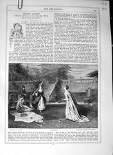 Old Antique Print Art Journal 1869 Ladies Garden Sport Battledoor England 19th