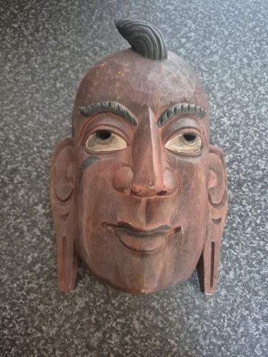 Hand carved wooden mask with - hand-carved,