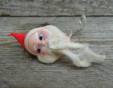 Vintage Small Dolls Head Plastic Santa Head Xmas Ornament Beard & Blue Eyes #1