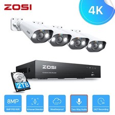 ZOSI 4K POE CCTV System ColorVu 2-Way Audio IP Security Camera 8MP NVR +2TB HDD