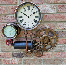 Large Industrial Style Steampunk Metal Cog  Pipe Indoor Wall Clock