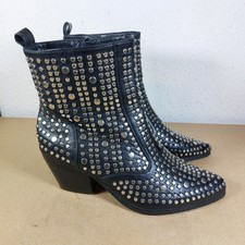Studded Boot Black Ankle Boots Zip Stud Block 7cm Heels Boots Size UK 8 Used 
