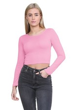 Womens Long Sleeve Crop Top Plain Crew Neck Casual Basic Summer Vest T-Shirt Top