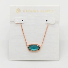 New Kendra Scott Elisa Pendant Rose Gold Necklace In London Blue
