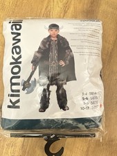 Viking Warrior Costume 10–12 Years Dress, Cape, Horn Headband & Fur Leg Warmers