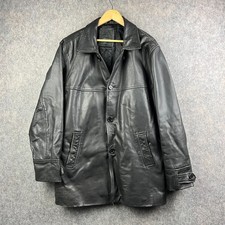 Jack Jones Jacket Mens Large 100% Leather Trench Biker Blazer Button Up Casual