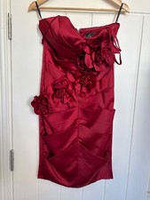 LIPSY VIP Ladies Red Satin Cocktail Dress with Flower Accents, UK Size 12