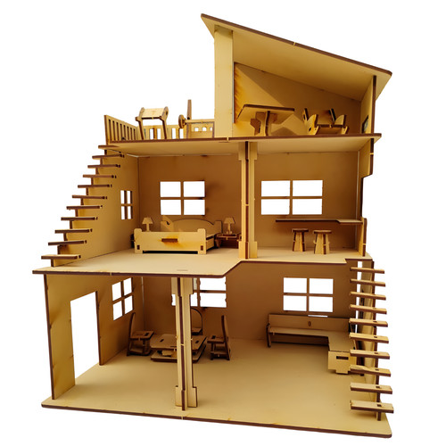 Wooden dollhouse plywood - wooden,