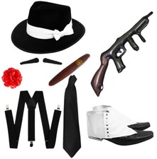 1920S GANGSTER COSTUME MENS FANCY DRESS SET AL CAPONE MAFIA GODFATHER OUTFIT 