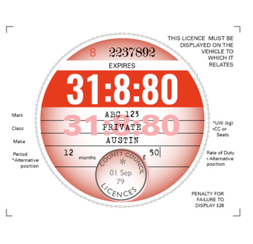 Vintage 1980s style car tax - 1980s,