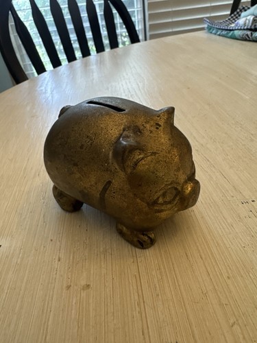 Vintage brass pig piggy bank - brass,