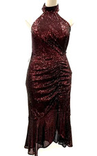 Lipsy Red Sequin Ruch Midi