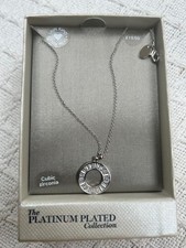 M&S Silver Cubic Zirconia Platinum Plated Pendant Necklace-Brand New