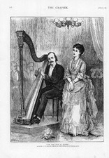 1874 - Antique Print FINE ART Last Rose Summer Imperial Concert Harp   (147)