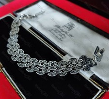 Vintage Style Art Deco Antique Silver Marcasite Crystal Bracelet Geometric