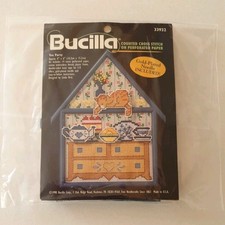 Bucilla Tea Party Ginger Cat Perforated Paper Cross Stitch Kit & plastic frame