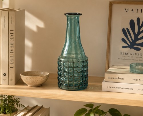 Blue teal glass bottle vase - blue/teal,