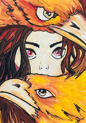 Eagle girl aceo original - girl,