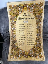 Vintage Anniversary Tea Towel 1970s.