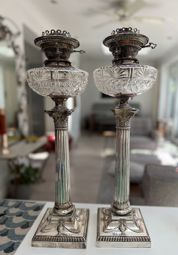 Pair antique silver plate cut - plate,