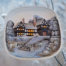 Chalkware Winter Scene Plaque Wall Hanging Vintage Retro